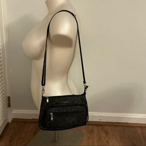 Baggallini Black Crossbody Bag with Floral Design